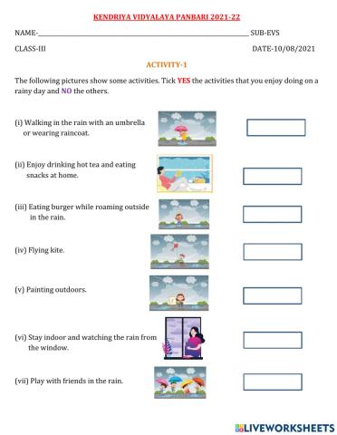 Tick the correct activities