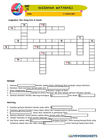 Unit 10 GERHANA MATAHARI (Teka silang kata)