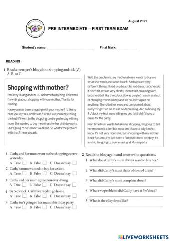 Pre Intermediate - Mid term