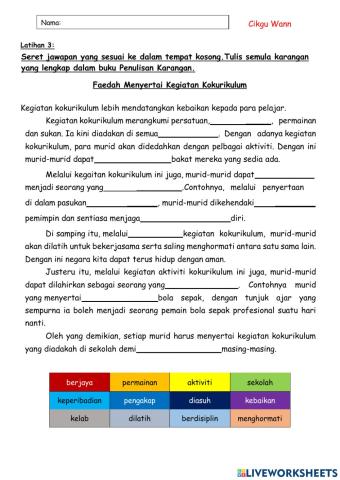 Latihan 3 : Karangan Fakta (Kegiatan Kokurikulum)