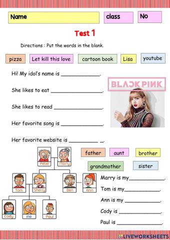 Worksheet Test 1 1.1 Grade 6