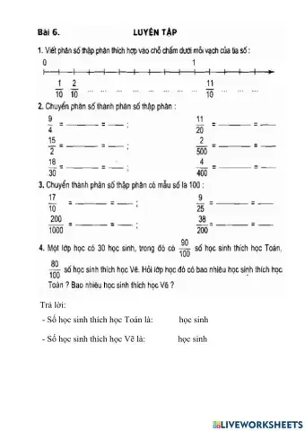 Vở bài tập toán 5- tiết 6