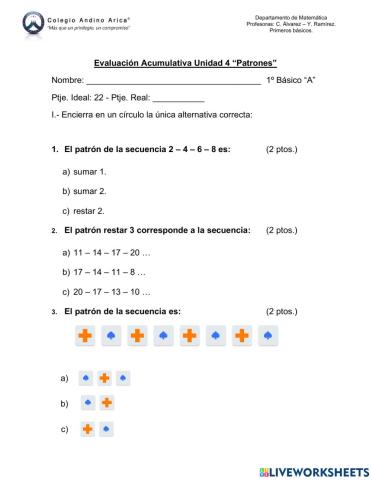 Evaluación Unidad 4, lección 1 - primeros