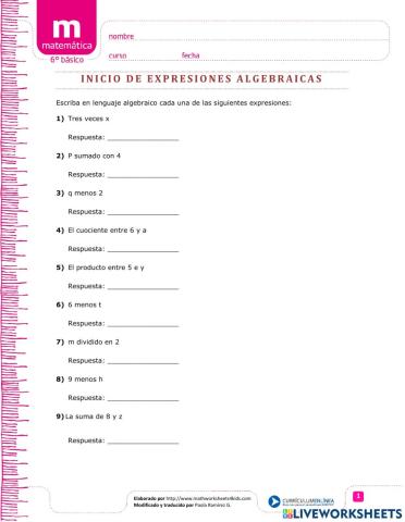Expresiones algebraicas