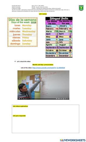 Review 1 unit 1 3rd grade days and months