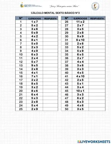 Cálculo mental sexto básico 3