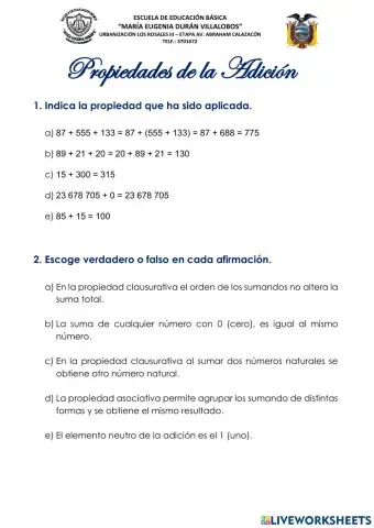 Propiedades de la adición