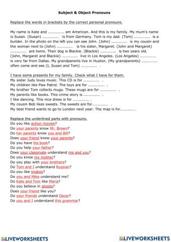 Subject and object pronouns