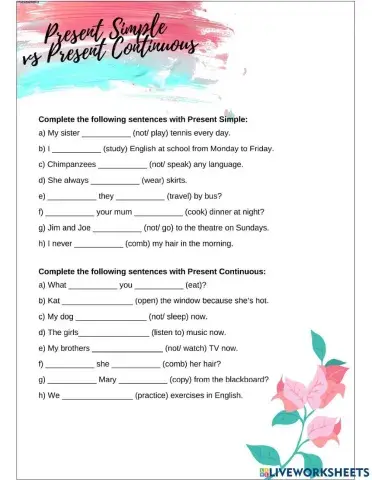 Present simple vs present continuous  activities