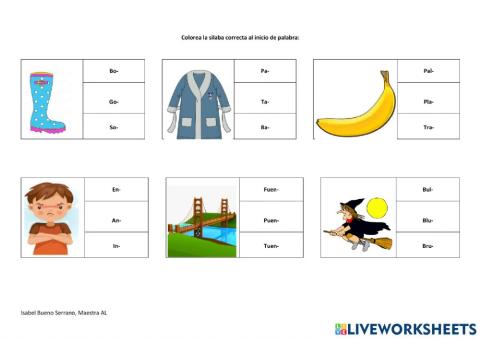 Sílabas en inicio de palabra