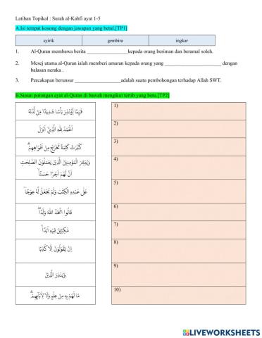 Bidang al-Quran :Surah al-Kahfi :1-5