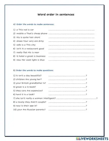 Word order in sentences