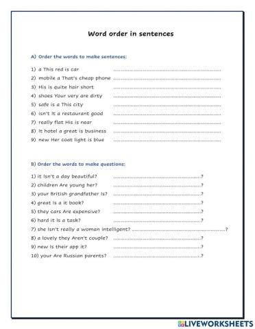 Word order in sentences