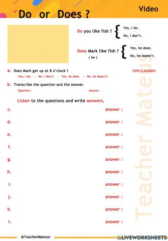 Present Simple - Video - DO or DOES - A1