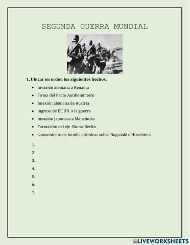 Segunda Guerra Mundial - comprobación de lectura