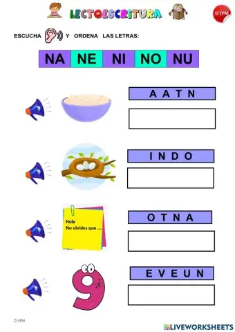 Sílabas: na - ne - ni - no - nu