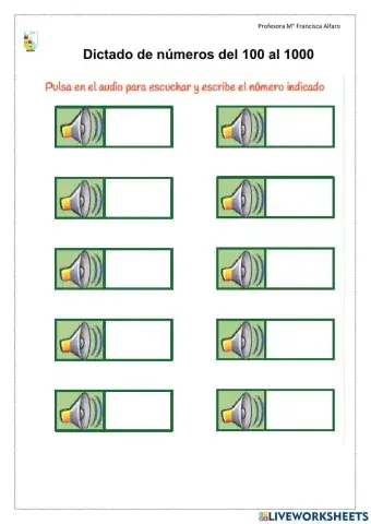 Dictado de números hasta el 1000