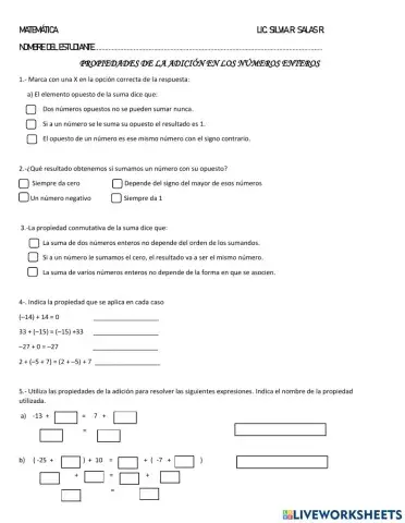 Propiedades de la suma de los números enteros