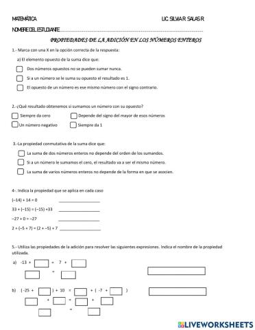 Propiedades de la suma de los números enteros