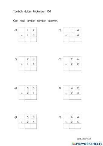 Tambah dalam lingkungan 100 tanpa mengumpul semula