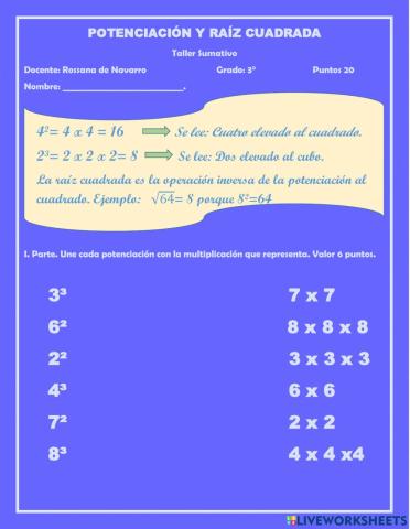 Potenciación y Raíz cuadrada