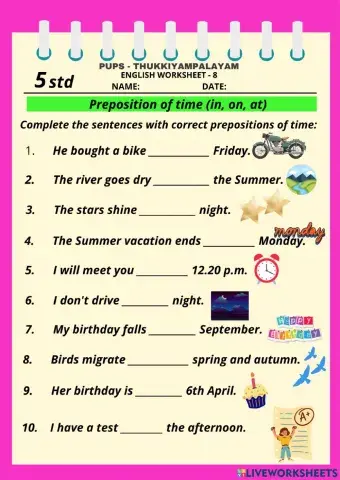 English prepositions of time