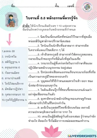 ใบงานที่ 3.3 หลักธรรมที่ควรรู้จัก
