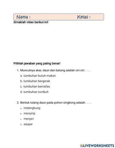 Pengelompokan Tumbuhan (Tema 1)