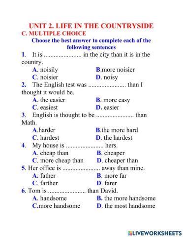 Lớp 8 unit 2 MULTIPLE CHOICE