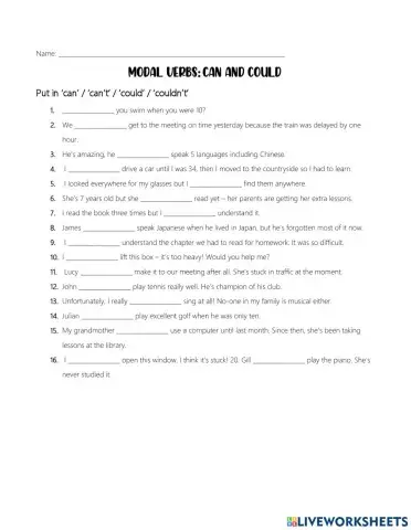 Modal verbs: can and could