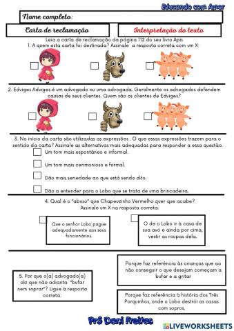 Carta de reclamação - Atividades do livro Ápis 4° ano