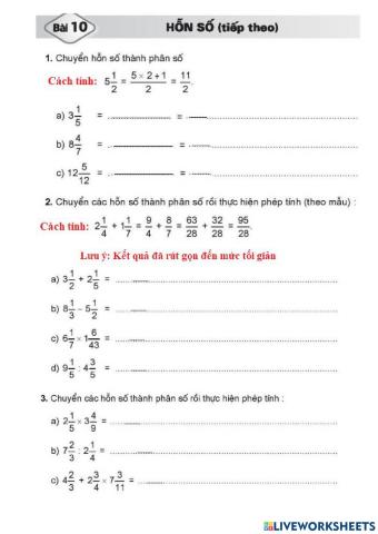 Vở bài tập toán 5- tiết 10