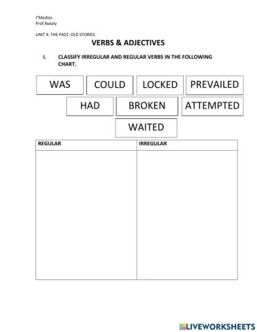 Verbs and adjectives - Past Simple