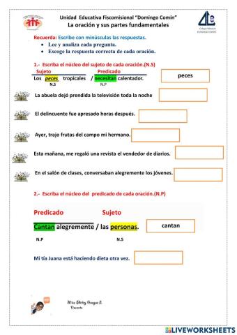 La oración y sus partes
