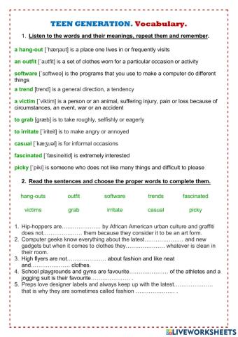 TEEN GENERATION. Vocabulary.