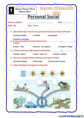Examen Personal Social 4to Prim  Julio 2021