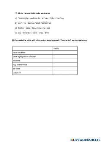 Present simple worksheet