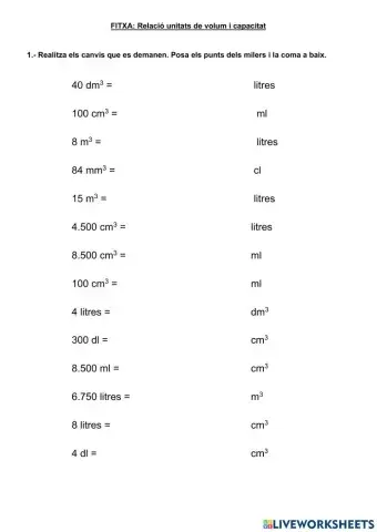 Relació unitats de volum i capacitat