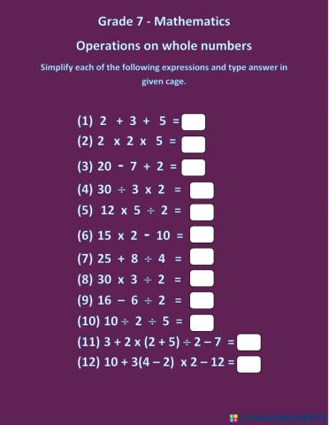 Grade 7 - Mathematics- Operations on whole numbers