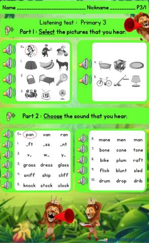 Listening test :  Primary 3