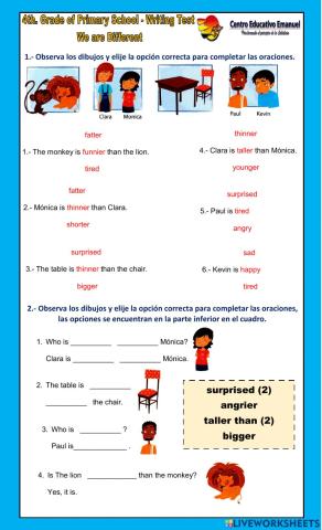 4to. Primaria. English - Test - Emanuel.