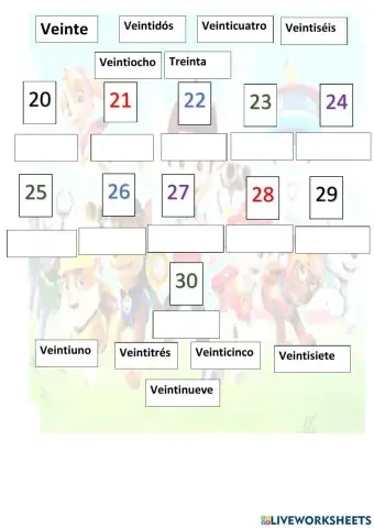 Reconocimiento de números del 20 al 30