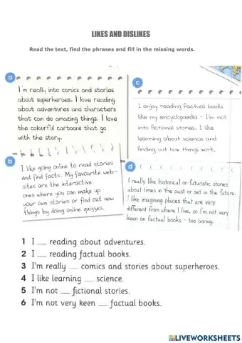 Expressing likes and dislikes