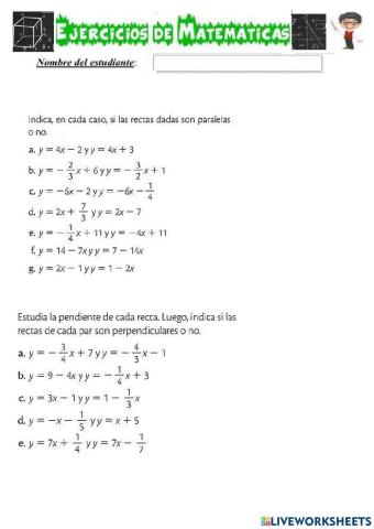 Relacion entre las pendientes de rectas paralelas y perpendiculares