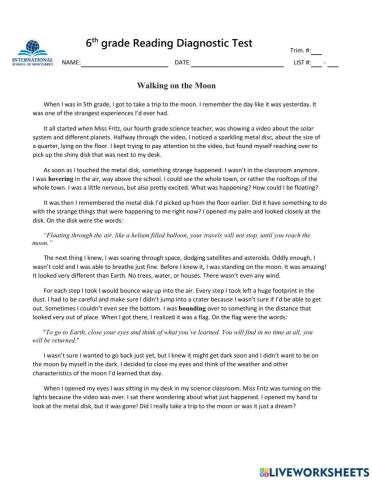 6 reading diagnostic test