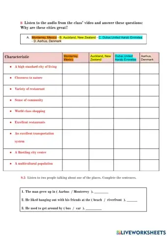 Unit 8 p. Best cities in the world