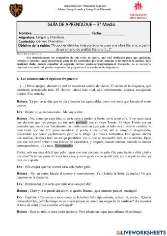 Guía interactiva - El loco y la triste Tercero medio