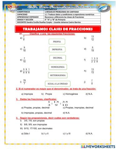 Clases de fracciones
