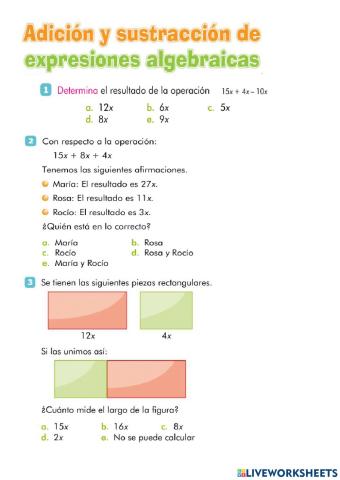 Adición y sustracción de expresiones algebraicas
