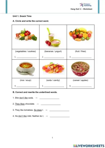 Snack time worksheet